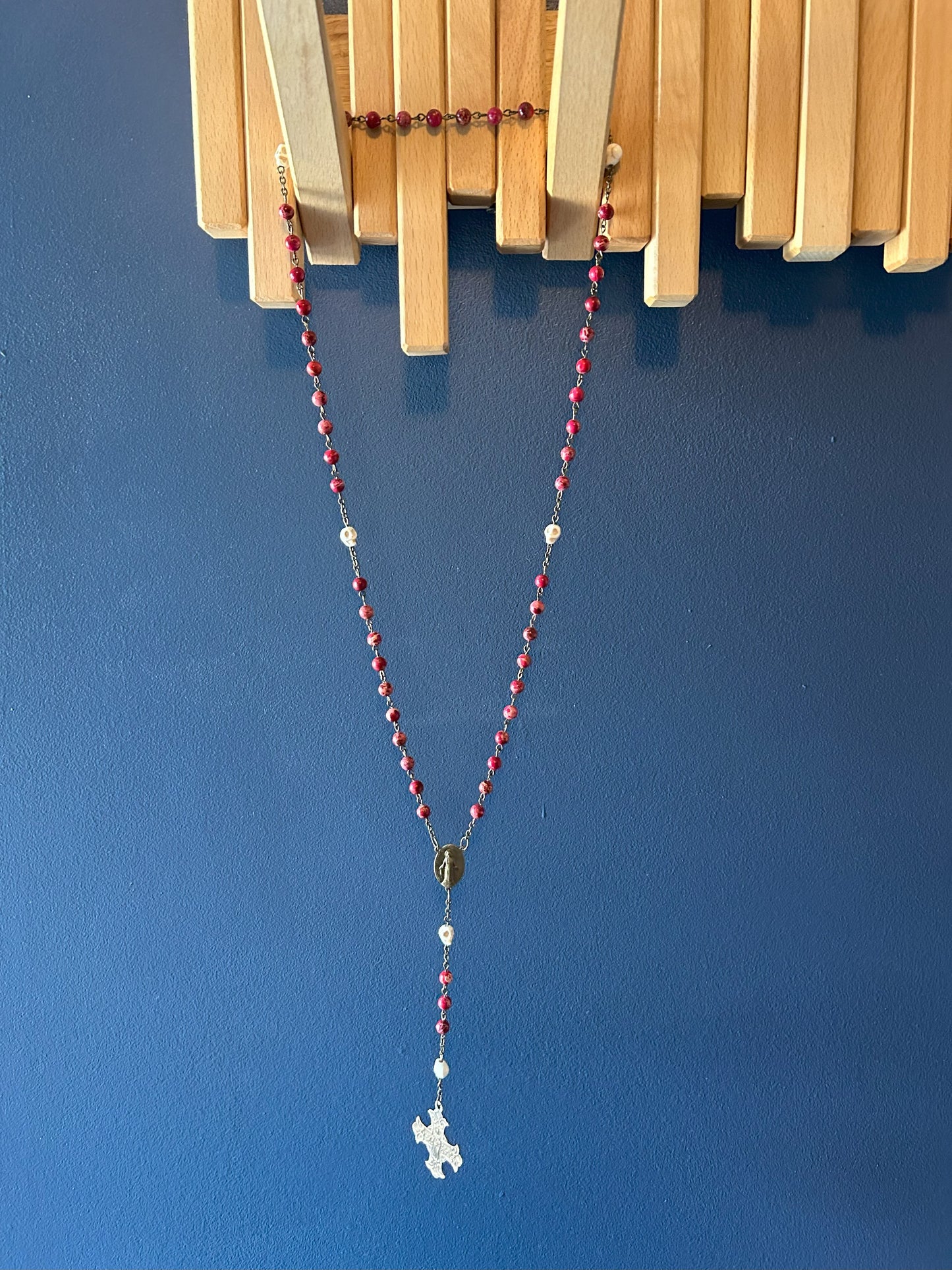 Memento Mori Red and Skull Bead Rosary