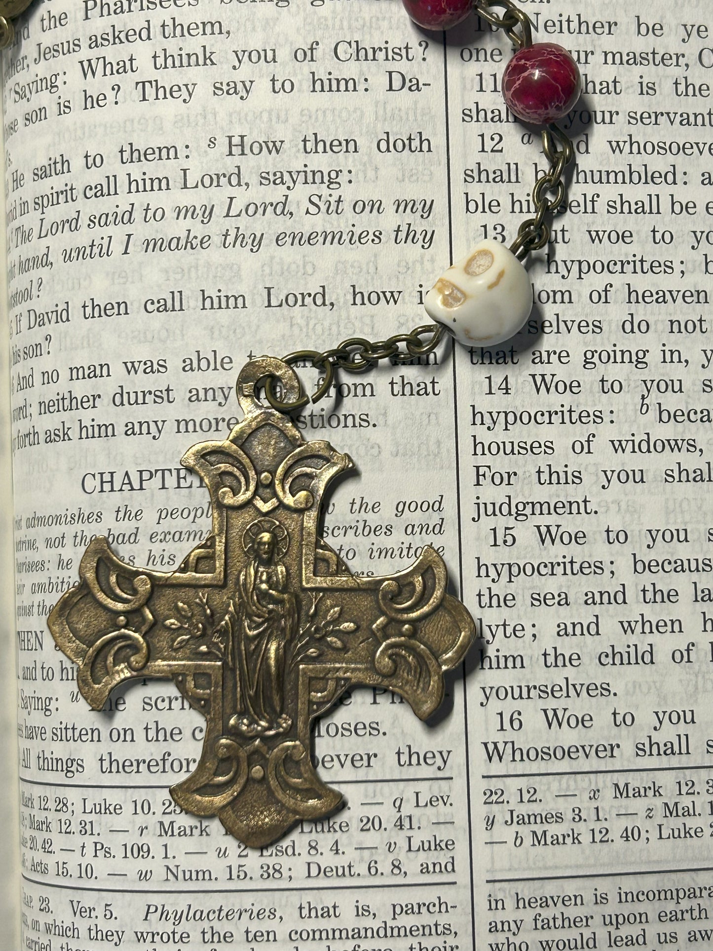 Memento Mori Red and Skull Bead Rosary